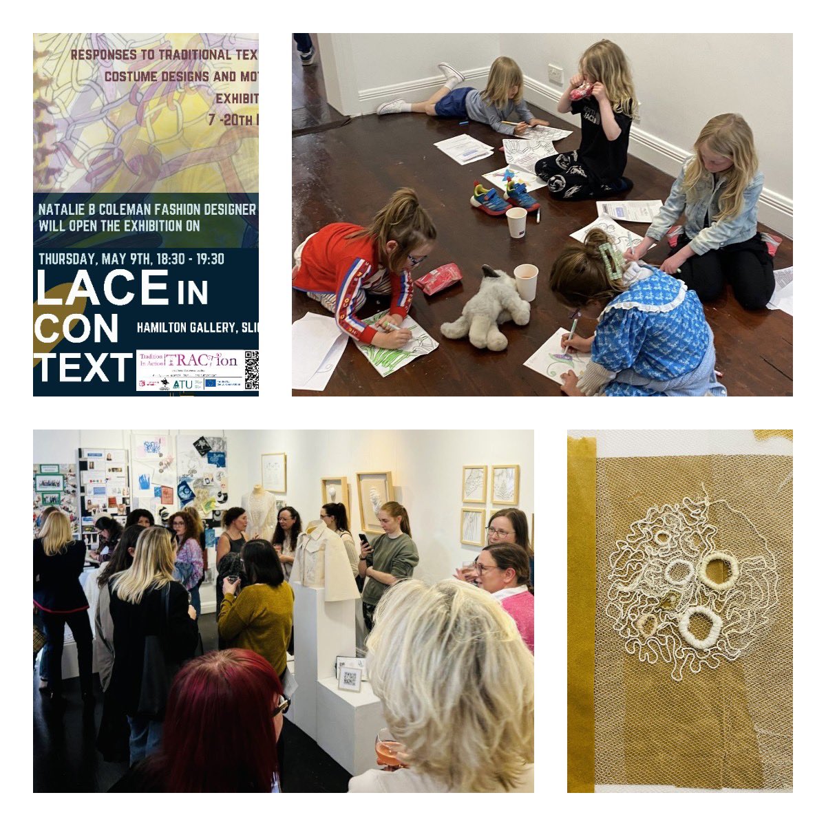 Adult learners showcased their innovative responses to traditional costume designs and motifs at the TRACtion exhibition launch on 9 May. The exhibition (7-20 May) organiser was @KathrynMcS @ATUStAngelas. Official launch by designer @nataliebcoleman #textileart #designprocess