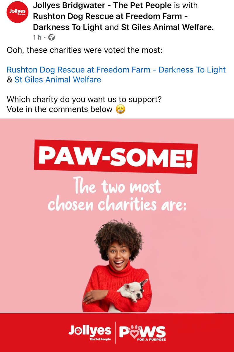 Can you please all go to this link and vote RUSHTON DOG RESCUE 🙏♥️ 

facebook.com/share/gt9QtpBx…