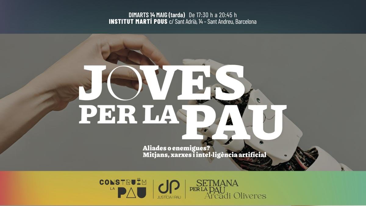 Demà, dimarts, participarem a 'Joves per la Pau', un espai de multidiàlegs ràpids per debatre sobre els mitjans de comunicació, la intel·ligència artificial i les xarxes socials. Més info: justiciaipau.org/setmanaperlapa…