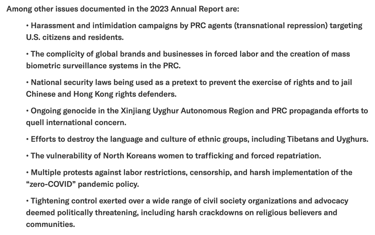 .@CECCgov has released its annual report for 2023 on #HumanRights in China. It includes sections on deepening #repression in #HongKong & CCP #TransnationalRepression. It calls for passage of the #HKETOCertificationAct & #TransnationalRepressionPolicyAct. cecc.gov/media-center/p…