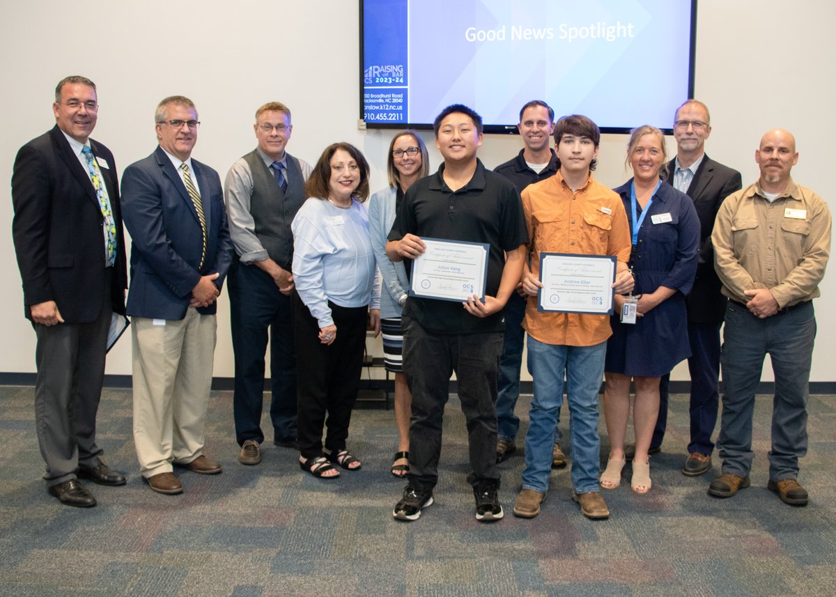 Congratulations to the 1st place winners from this year's Trades Day event! We were proud to honor you at this month's Board of Education meeting! This year's winners come from Dixon High, Richlands High, Jacksonville High, Swansboro High, and the ENCRSC.