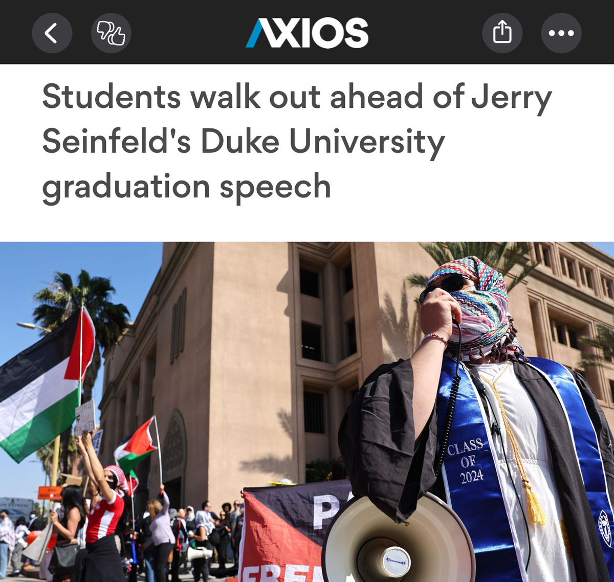30 out of 7,000 students walked out. That’s 0.0043%. Why does the media habitually platform this fringe? Guaranteed coverage is the nicotine to the pup tent campus intifada and Hamas salutes them all.