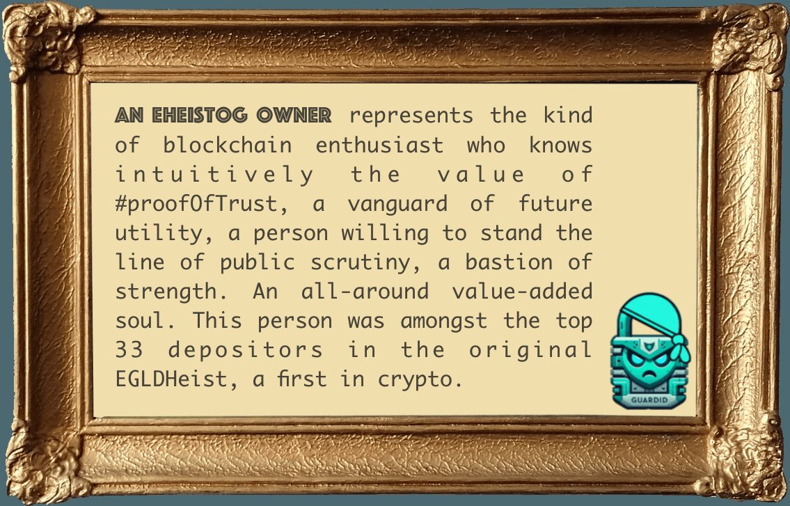 bearlyprophet's tweet photo. Guys, it looks like (for now) 0.15 $EGLD will secure a #Top33 eHeistOG SFT
WHAT ARE YOU WAITING FOR?
HT: @EgldHeist
🧱🧱🧱🧱🧱🧱🧱🧱🧱🧱🧱🧱
"We wanted to give back to our early supporters. We are offering an "OG" SFT to our top 33 depositors. This mint will occur just prior to the last word being revealed, and will never happen again.
As the EGLDHeist grows as the first-of-its-kind crypto community effort, YOUR SFT will shine as your involvement in this historic movement.
So, make sure you check back and ensure your deposited amount keeps you in the top 33!"