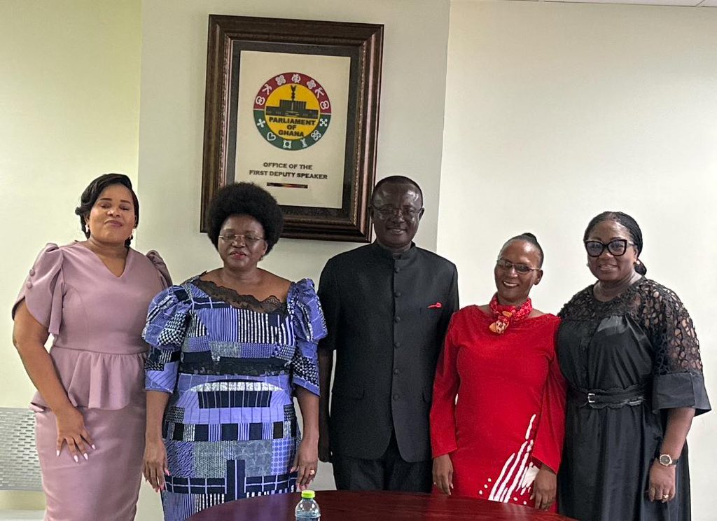 CWP Africa Region Steering Committee led by the Vice-Chairperson, Hon. Talita Monnakotgla, MP together with the First Deputy Speaker of the Parliament of Ghana, Hon. Joseph Osei Wusu (centre) after the discussion held in Accra, Ghana.