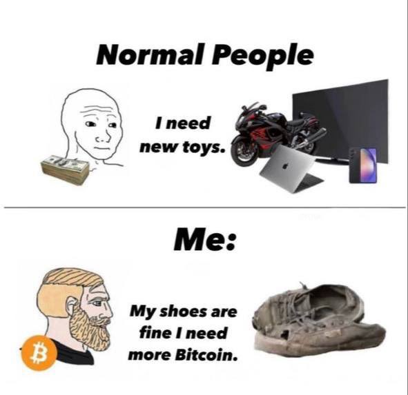 👟🚫 Normal People: 'I need new toys.' 💼📈 Us: 'My shoes are fine, I need more #bitcoin.' 💰 While others chase material possessions, we're focused on building our #crypto portfolio with Alphadex. 🚀 Join us in the pursuit of financial freedom and digital wealth!