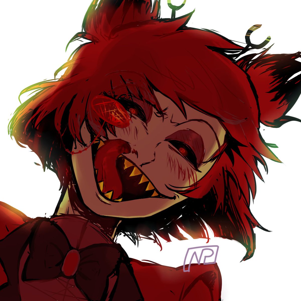 solo smile open mouth short hair 1boy gloves red eyes  illustration images