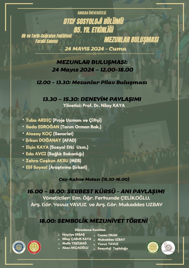 Üniversitemiz bünyesinde Sosyoloji bölümünün/programının başlangıcının 85. yılını kutluyoruz. 23-24 Mayıs 2024 günleri yapılacak olan etkinliğimize davetlisiniz. 🌺🥰

Dışarıdan katılmak isteyenlerin aşağıdaki formu doldurmaları rica olunur.

docs.google.com/forms/d/e/1FAI…