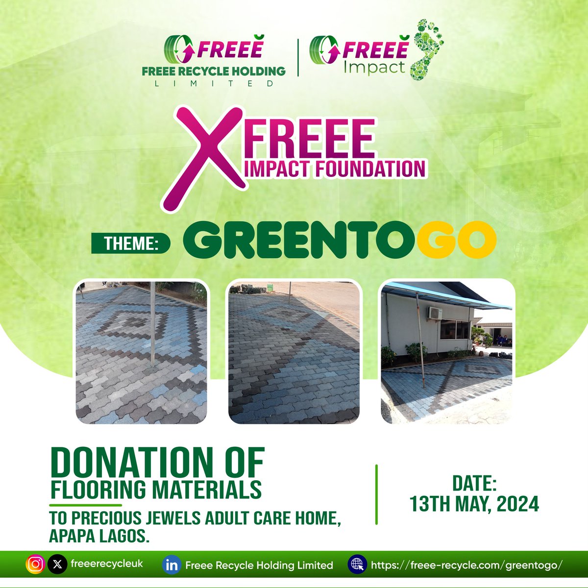 Freee_Recycle's tweet photo. FREEE Recycle Holding, in collaboration with FREEE Impact Foundation, continues its #GreenToGo Campaign by donating eco-friendly rubber flooring to Precious Jewels Adult Care Home. 

Our commitment extends beyond recycling – it is towards creating a positive impact. https://t.co/MEMmGdZUo5