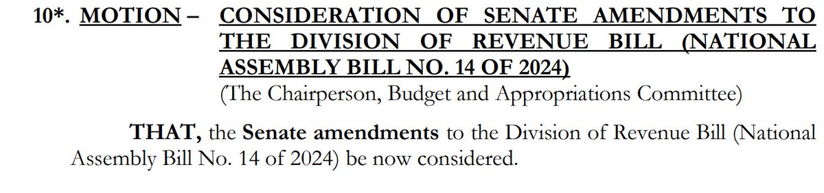 The National Assembly has rejected Senate amendments to the Division of Revenue Bill (National Assembly Bill No. 14 of 2024) #BungeLiveNA.