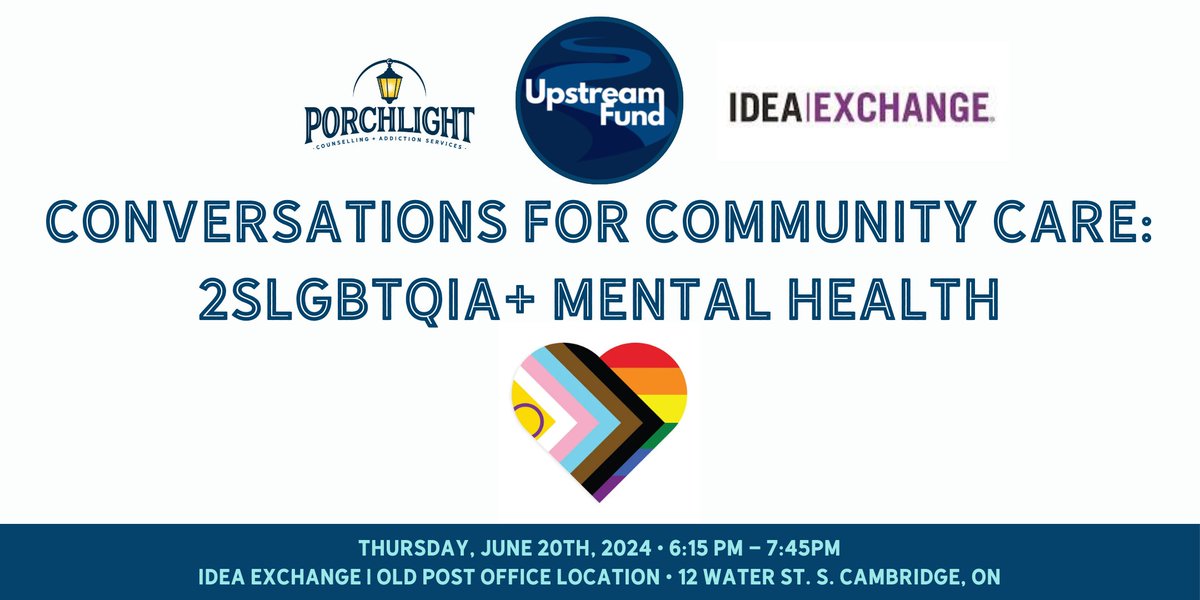 Porchlight is proud to announce the next event in our Conversations for Community Care series, a discussion on the specific mental health challenges faced by 2SLGBTQIA+ individuals.

June 20th @ the Old Post Office IdeaExchange.

Register: eventbrite.ca/e/conversation…