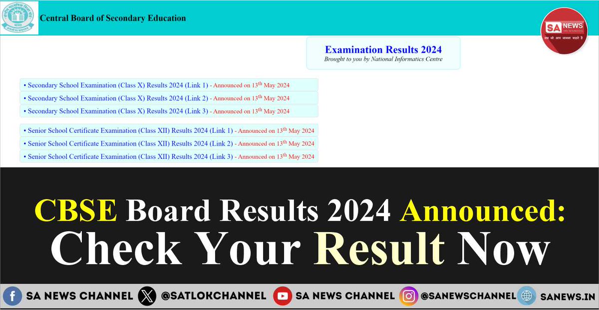 CBSE 10th and 12th Result 2024 OUT! Check pass %, websites for marksheets, re-evaluation & supplementary exams info here: the results can be checked on: cbseresults[.]nic[.]in results[.]cbse[.]nic[.]in cbse[.]nic[.]in digilocker[.]gov[.]in results[.]gov[.]in. #CBSEResults…