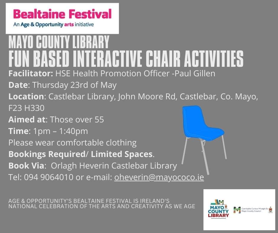 Fun based interactive chair activities at the library. And *please* - I cannot stress this enough - comfortable clothing. No suits of armour. It's regrettable that we need to point this out (after last time).