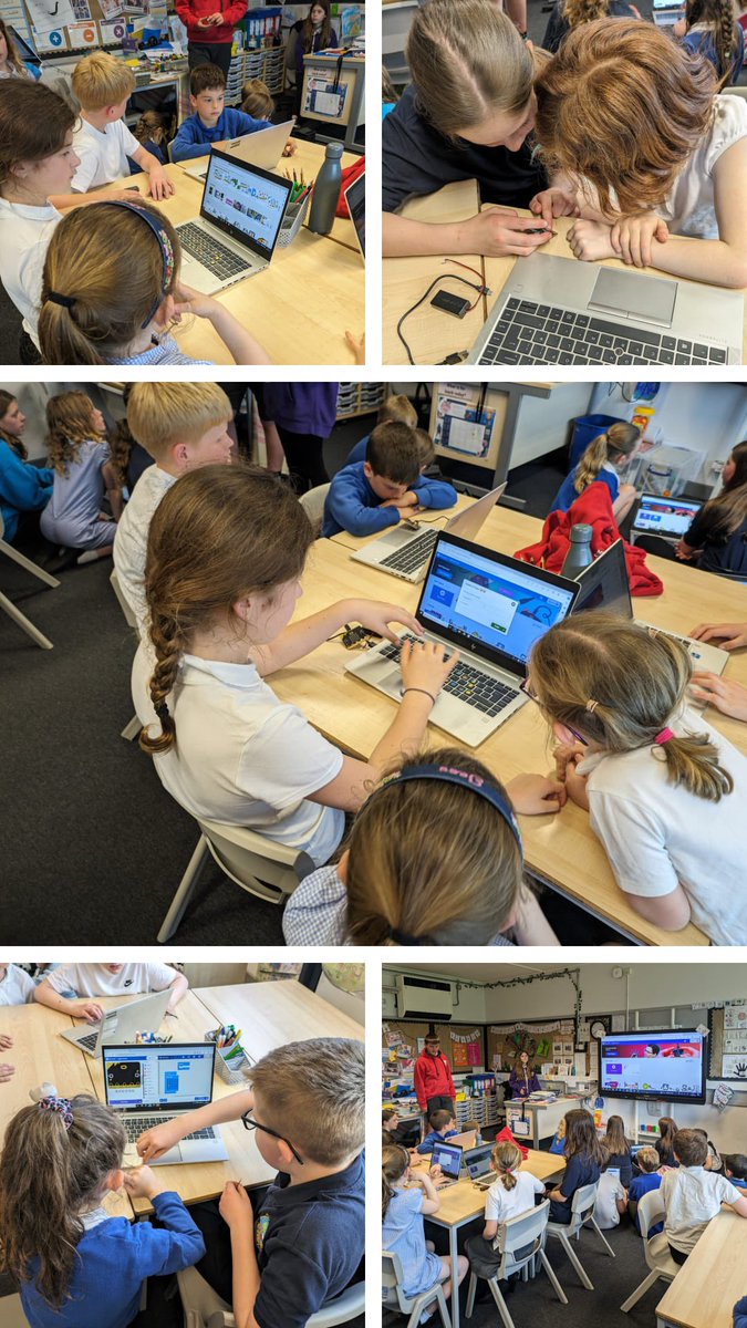 Primary 7 teaching Primary 3 all about Microbits today. Lots of fun learning together to change icons and make faces on their micro hamsters 🐹 @SSERCDigital @SSERCprimary @PKCEducation @PKCTeach @microbit_edu @MSMakeCode