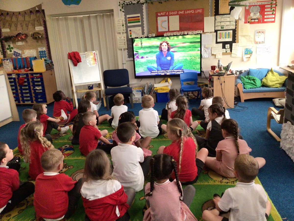 Reception J enjoying cosmic yoga this afternoon as part of mental health awareness week.#MentalHealthAwareness