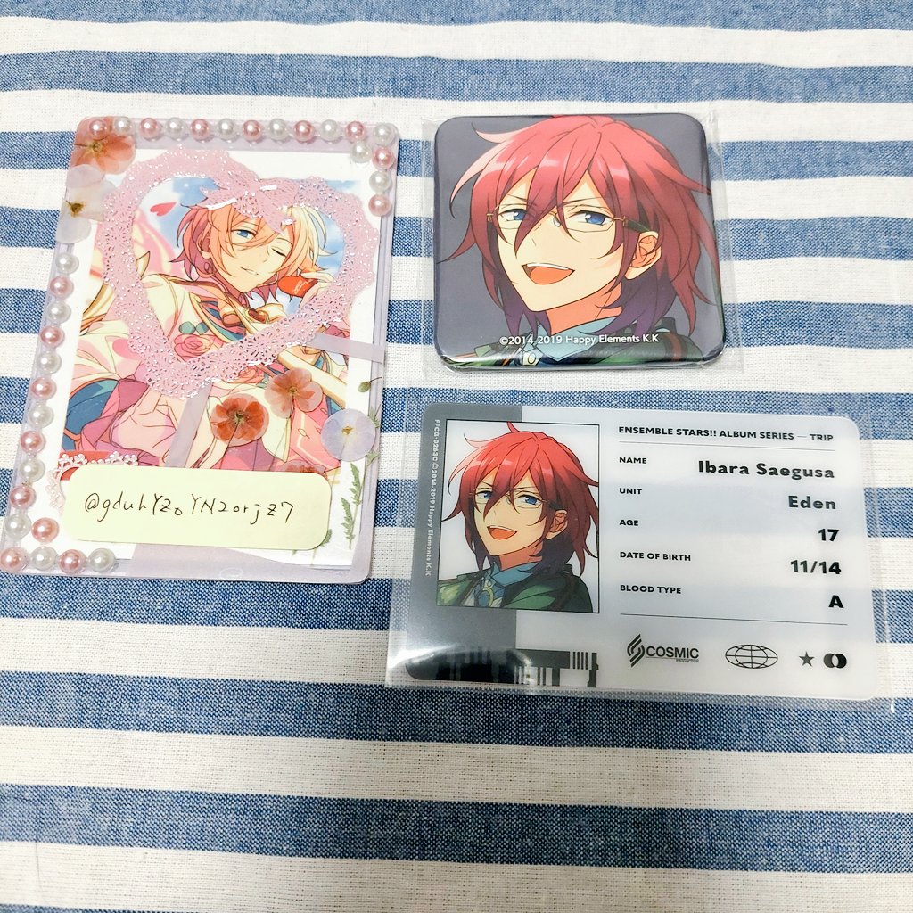 【あんスタ 交換】TRIP アルバム

出）茨 凪砂

求）英智

缶バッジ優先で求めているためID風カード⇔缶バッジの交換可能です。
ピンポイントで難しいと思いますがお気軽にお声掛けください🌼.*