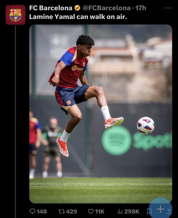 Barcelona has now trained Lamine Yamal to become the first air bender in football history 🥋💨