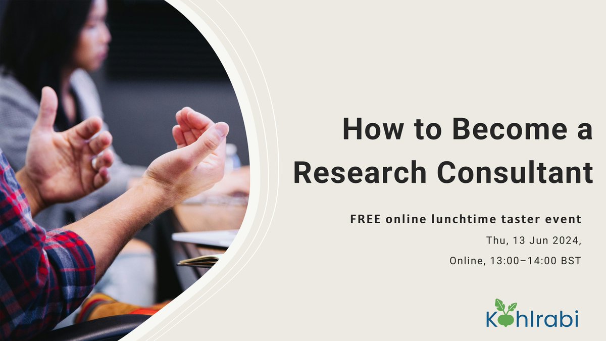 Join us for an online event where we will introduce you to the day-to-day life of a research consultant. Whether you are curious about research consultancy or considering it as a career, this event is for you! #ResearchConsultant #PhD #PostPhD #CareerDevelopment