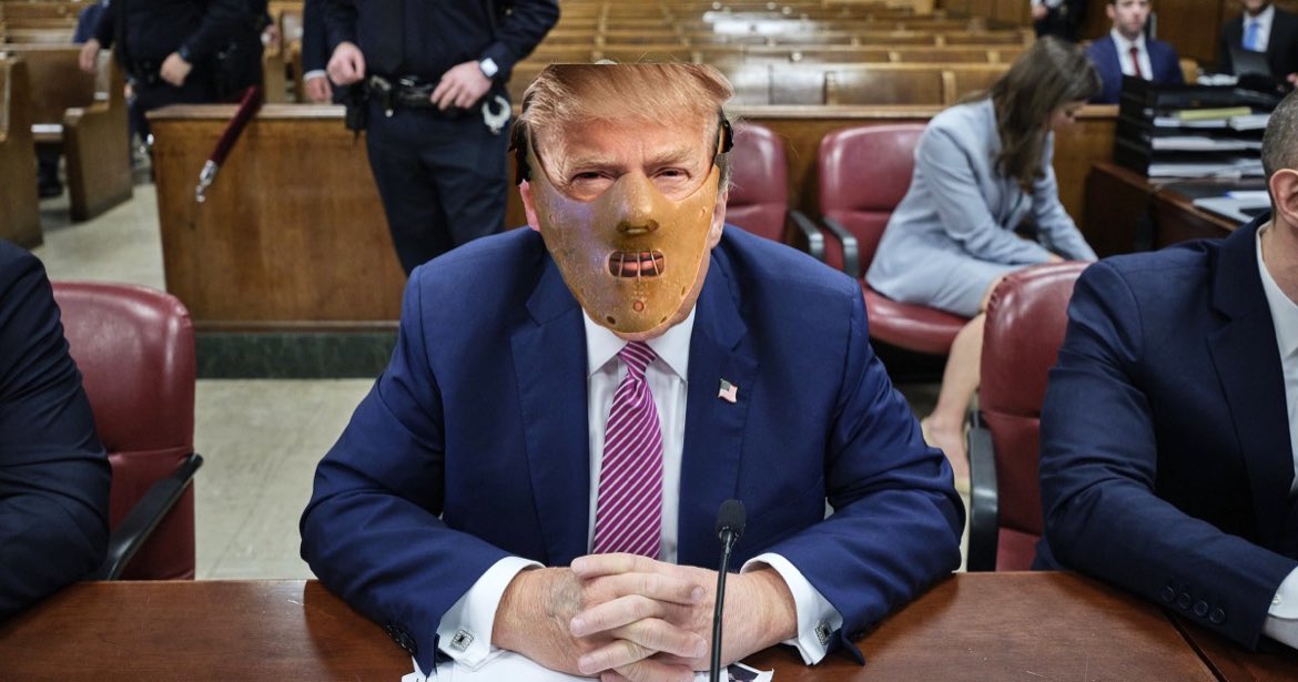 Donald Trump a.k.a. Hannibal Lecter sits quietly as Michael Cohen takes the witness stand