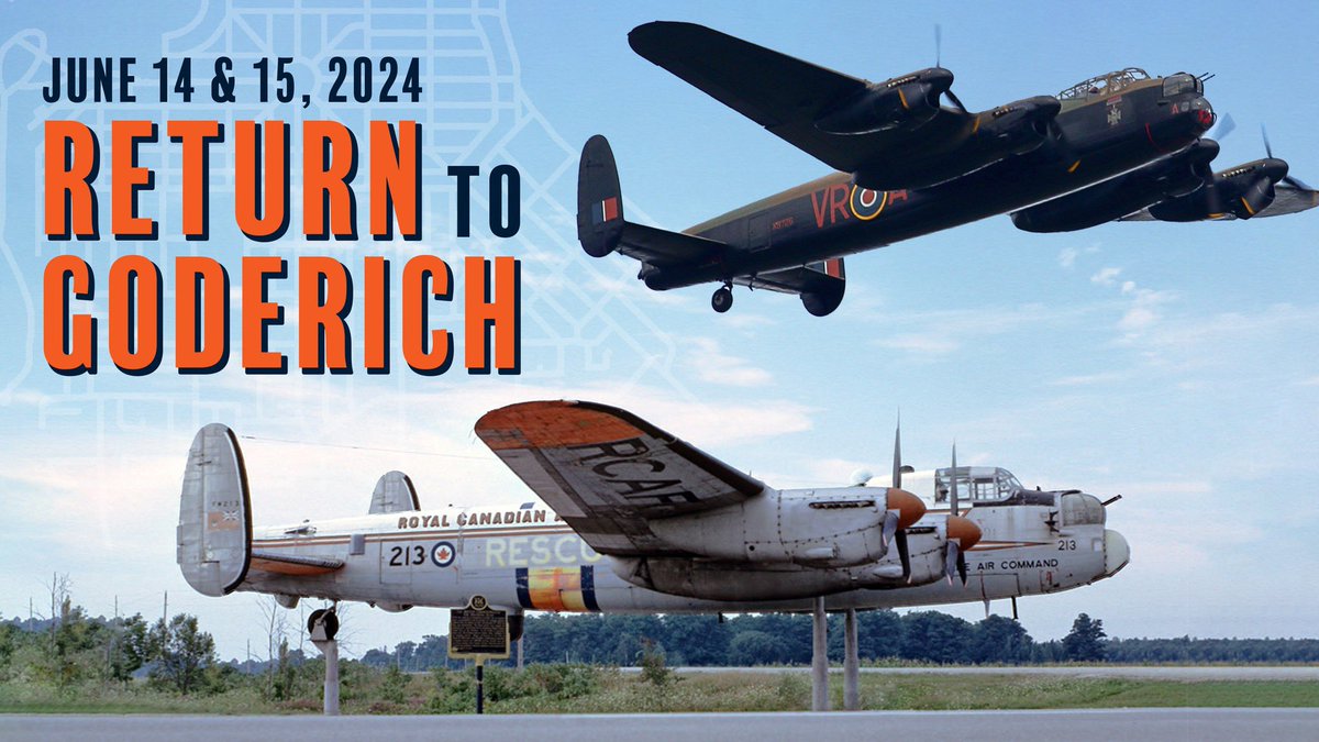 On June 14, 2024 – sixty years to the day since its arrival – the Lancaster is set to make a celebratory return visit to Goderich. Details at warplane.com/events/upcomin…