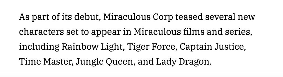 🚨🐞BREAKING NEWS: New Miraculous Character Names revealed! 👀 #MLBS6Spoilers #MLBSpecialSpoilers

- Rainbow Light
- Captain Justice
- Time Master
- Tiger Force
- Jungle Queen
- Lady Dragon