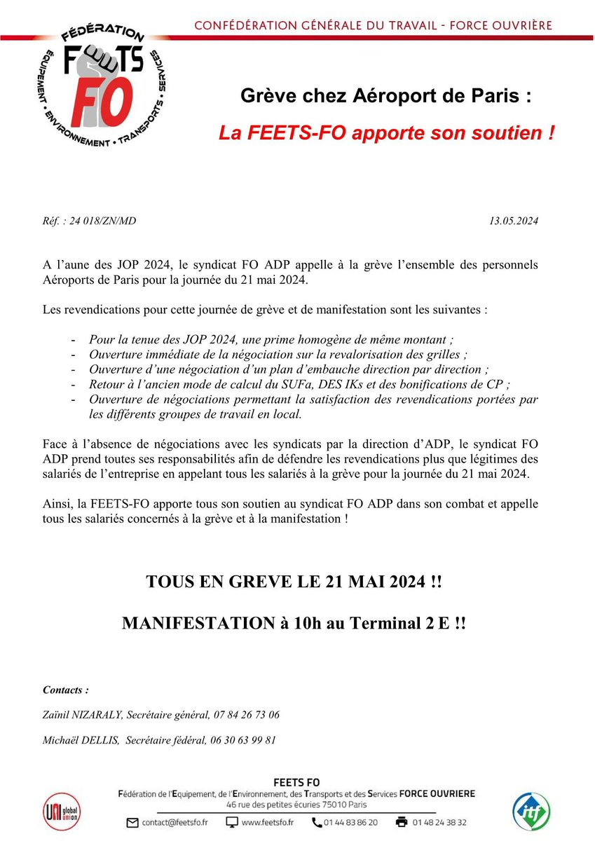 Grève chez Aéroport de Paris : La FEETS-FO apporte son soutien ! #ADP <a href="/force_ouvriere/">force_ouvriere</a> <a href="/SouillotFo/">Souillot Frédéric</a> <a href="/FeetsFO/">FEETS FO</a> <a href="/ZNizaraly/">Zainil Nizaraly</a> 

Lien vers le communiqué : transport-aerien.feetsfo.fr/posts/greve-ch…