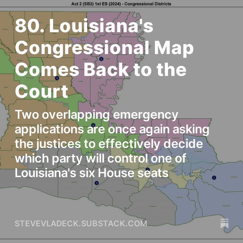 Today’s “One First” takes a deep dive into the two pending emergency applications respecting Louisiana’s congressional redistricting—and, among other things, how they provide #SCOTUS an opportunity to at least *look* consistent in how and when it intervenes in election cases: