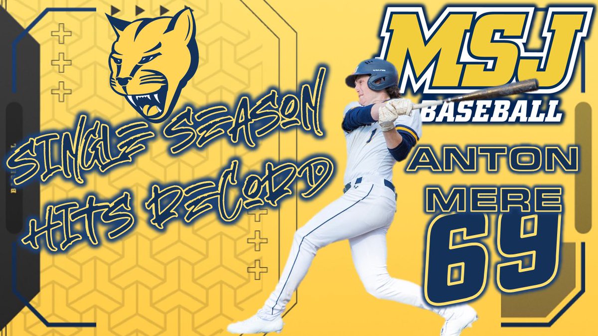 Congratulations to Anton Mere who enters the records books as the single season hits leader at MSJ finishing with 69. Anton went 5-6 in our final conference tournament game vs Rose Hulman to claim the top spot!