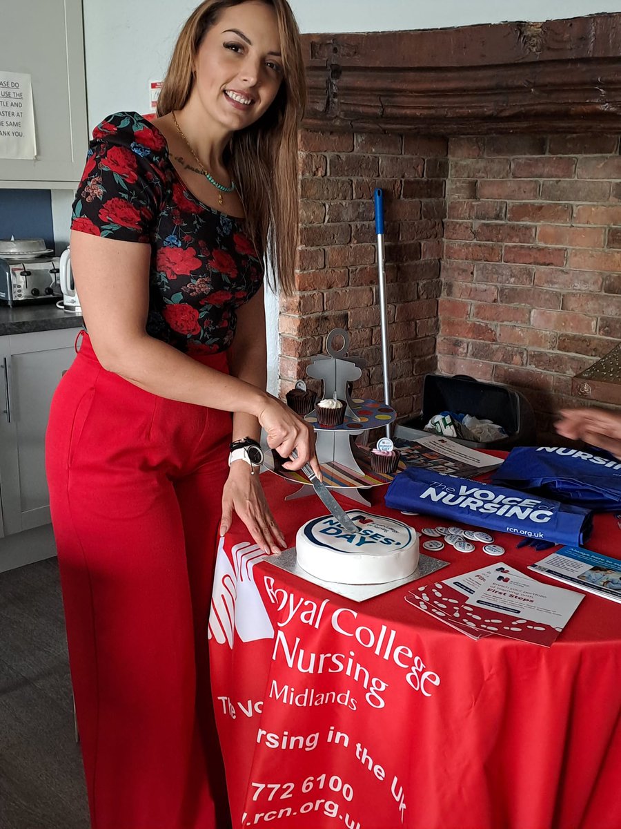 More pictures from Church Farm at Field House Care Home. @theRCN's Sam Preston with resident Gwen, a former Community Nurse, and staff members Evan and Laura, who received gifts as appreciation for their nursing roles. Plus Home Manager Dimitra cutting the Nurses' Day cake!