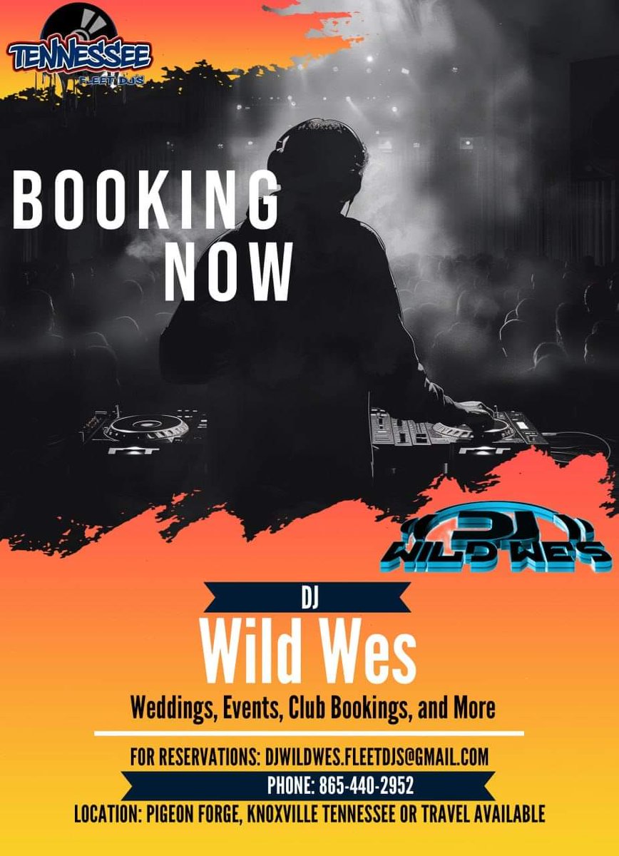 DJ Wild Wes Open For Booking Call today 📞 Phone:865-440-2952 Email: djwildwes.fleetdjs@gmail.com IG: @djwildwes_fleettn1 #DJ #Music #knoxvilletn #FleetDJs #FleetNation #FleetTakeOver #MidSouthFleetDJs #TnFleetDJS @FLEETDJS @fleetnation1 @TravelGburg @PigeonForge