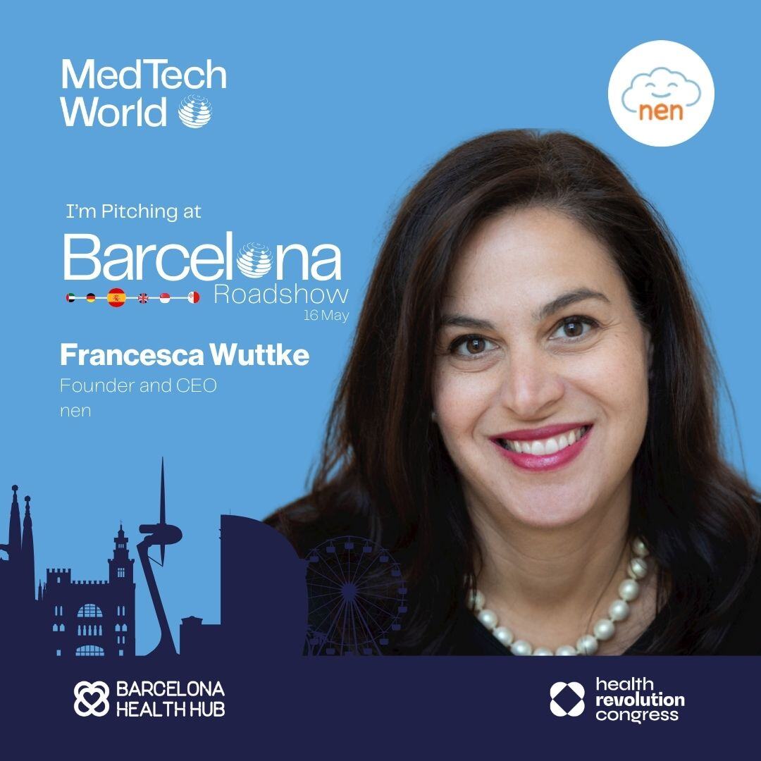 🎤 Welcome to Barcelona Startup Pitch Competition to @FrancescaWuttke, CEO of nen, bringing pain solutions to kids with cancer! 👏 See you in 3 days at @Med_Tech_World Barcelona Roadshow! #HealthRevolutionCongress @BCNHealthHub Tickets here: eu1.hubs.ly/H093P5S0 🎟️👩‍⚕️