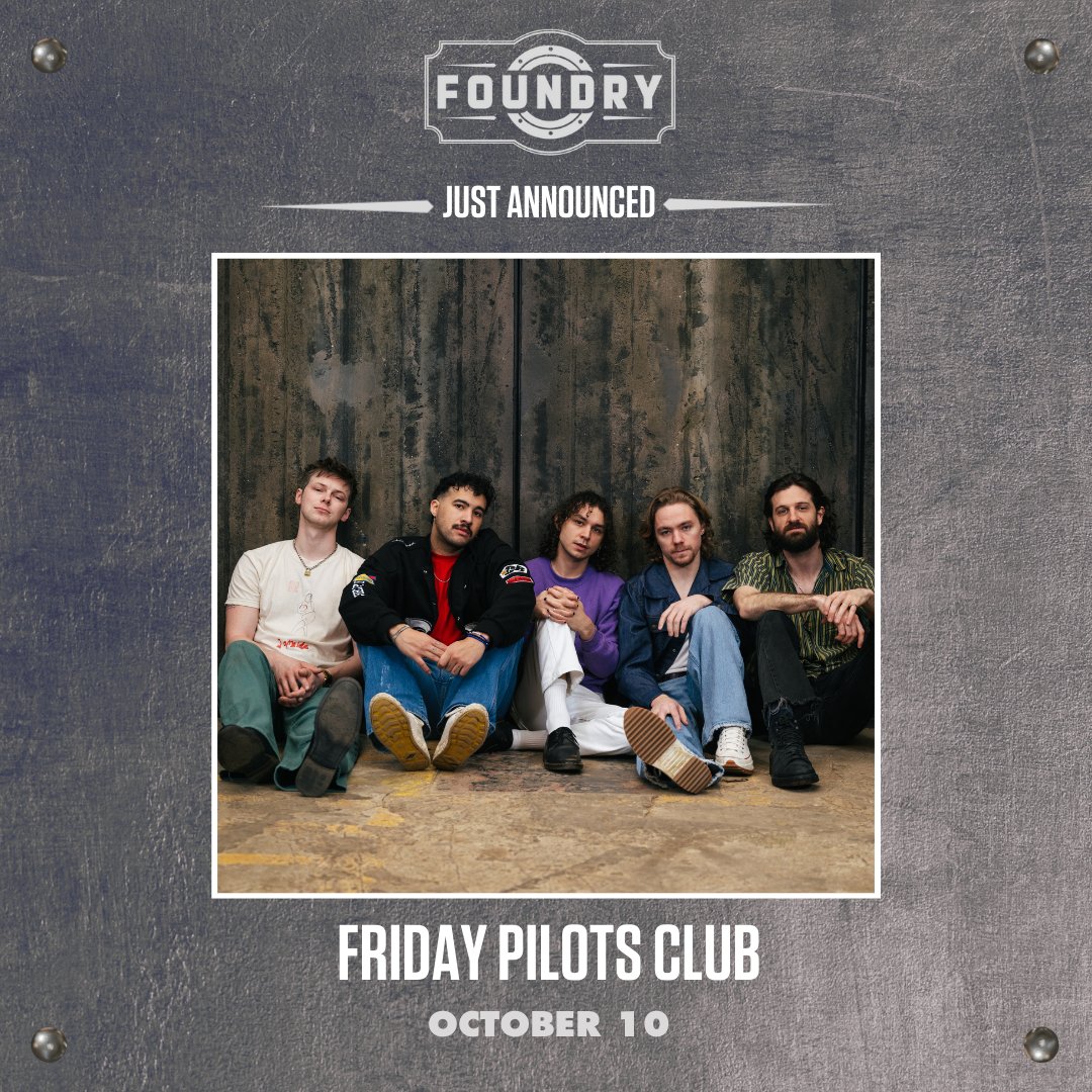 JUST ANNOUNCED 🤝 @fridaypilots at The Foundry on October 10! Presale begins Thurs, May 16 at 10AM. Use Code: SOUNDCHECK 🎧 Tickets go on sale Friday, May 17 at 10AM. 🎫: livemu.sc/3wxPt8u