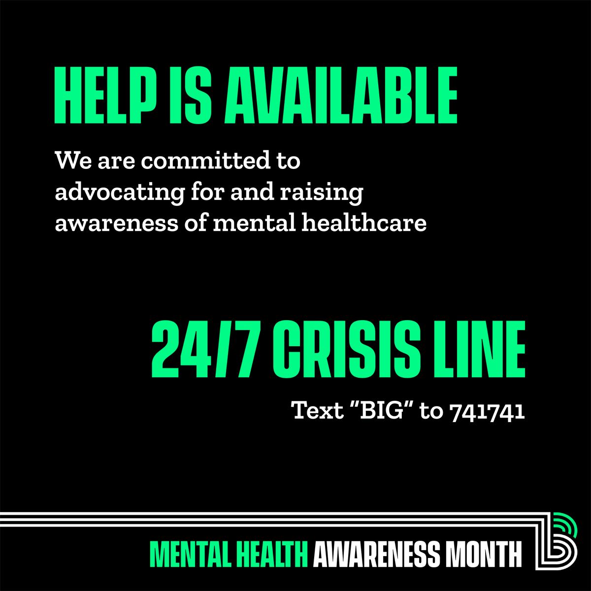 In recognition of #MentalHealthAwareness Month, we pledge to do our part in increasing public awareness, reducing stigma, and advocating for greater access to mental healthcare. #BeBig