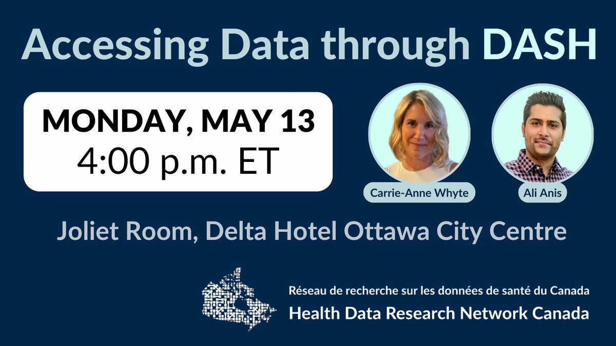 Learn how #HDRNCanada’s Data Access Support Hub (#DASH) helps researchers access multi-regional #HealthData in #AccessingDataThroughDASH, a #CAHSPR2024 workshop w. Carrie-Anne Whyte & Ali Anis/ @CIHI_ICIS 🗓️TODAY 🕓 4:00 PM ET! Learn more ➡️ bit.ly/CAHSPR2024