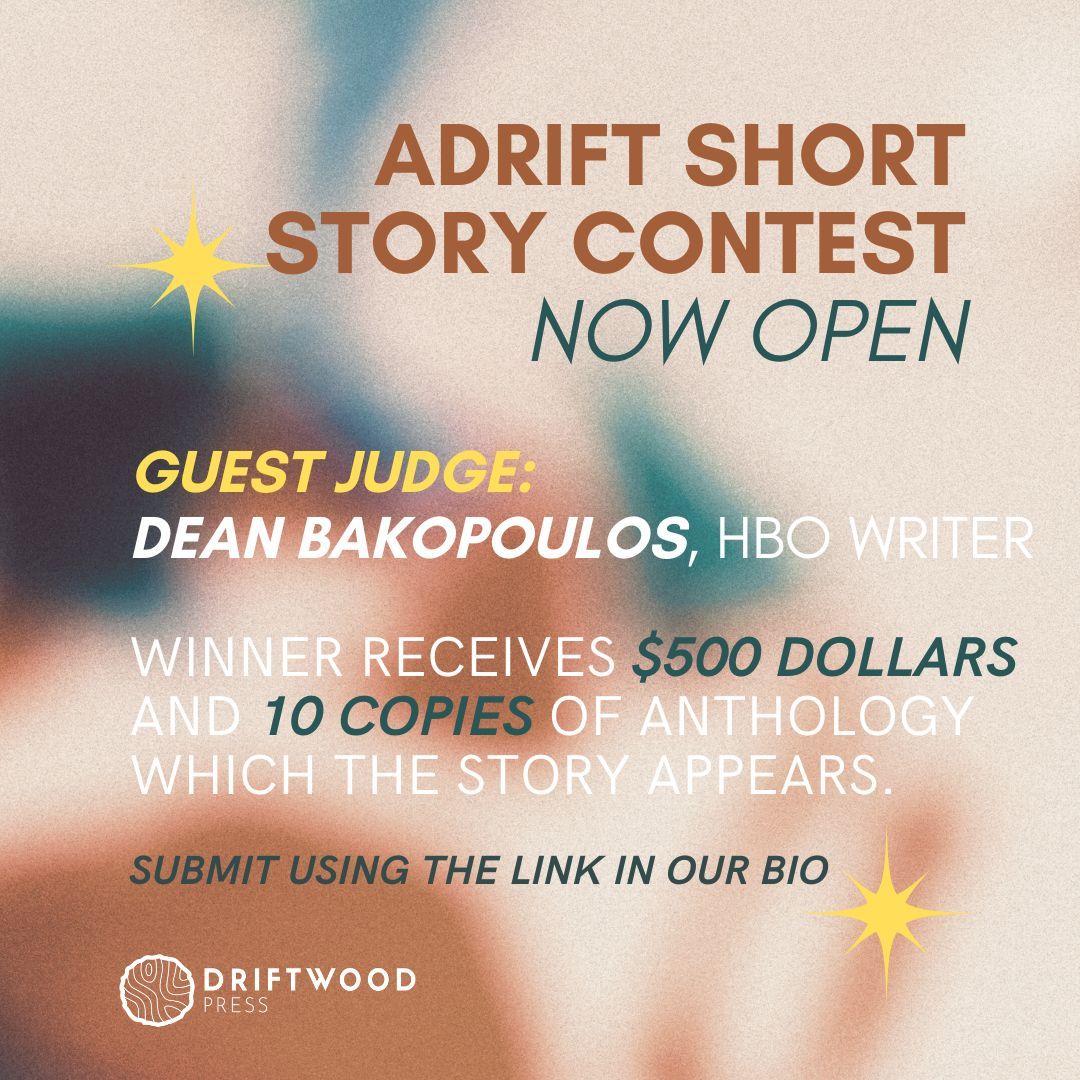 REMINDER: Our Adrift Short Story contest is open! Winner receives $500 and 10 copies of the anthology they'll be published in. Use the link in our bio to submit! #shortstory #writingcontest