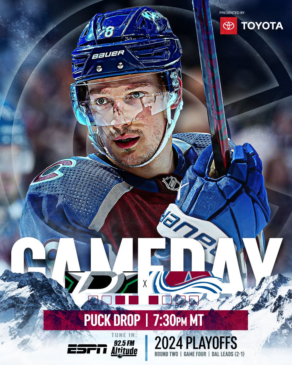 x - Colorado Avalanche (@avalanche) on Twitter photo Looking to get even.
📺: @ESPN
📻: <a href="/AltitudeSR/">92.5 FM - Denver's Altitude Sports Radio</a> 92.5 FM
⏰: 7:30 PM MT
#GoAvsGo | #ALLIN Looking to get even.
📺: @ESPN
📻: <a href="/AltitudeSR/">92.5 FM - Denver's Altitude Sports Radio</a> 92.5 FM
⏰: 7:30 PM MT
#GoAvsGo | #ALLIN