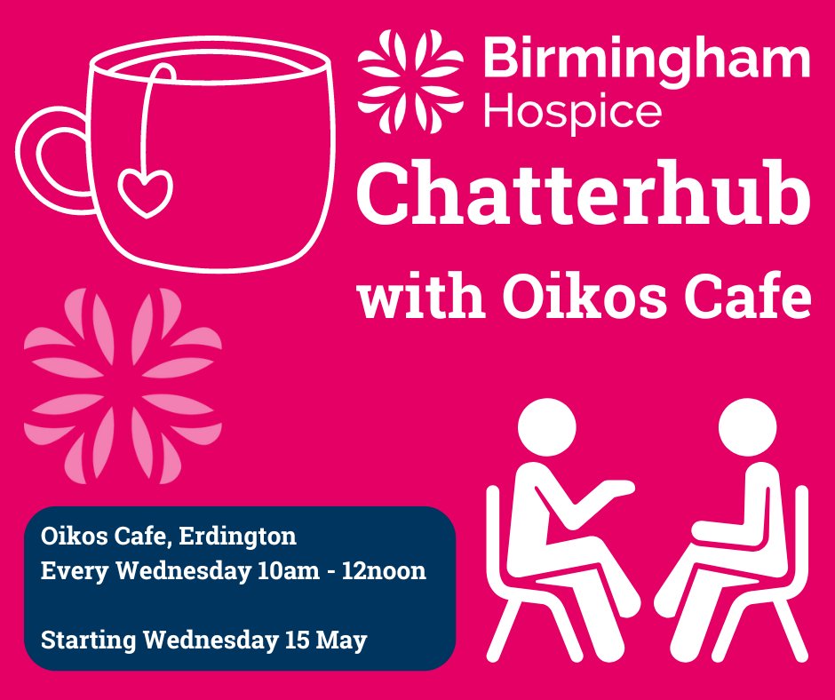 We've teamed up with Oikos Cafe in Erdington to launch a new Chatterhub social group, for anyone who's looking to meet new friends and have a cup of tea! They will take place every Wednesday from 10am - 12noon, starting this week (Wednesday 15 May). Why not pop in and join us?