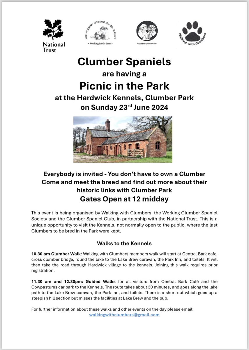 AtkinsMarie27's tweet photo. On Sun the 23rd June 2024 Walking with clumbers are holding a picnic in the park for clumbers &amp; their owners! We are organising a raffle! Are you a company that can donate a prize for the raffle? All proceeds from the raffle will go to helping maintain the bridge @NTClumberPark https://t.co/EKny6LJut3