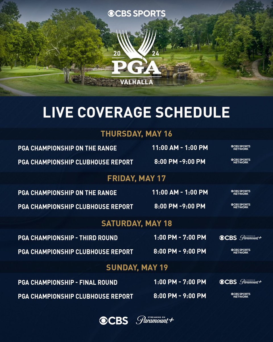 Our complete CBS Sports @PGAChampionship coverage schedule 🗓️