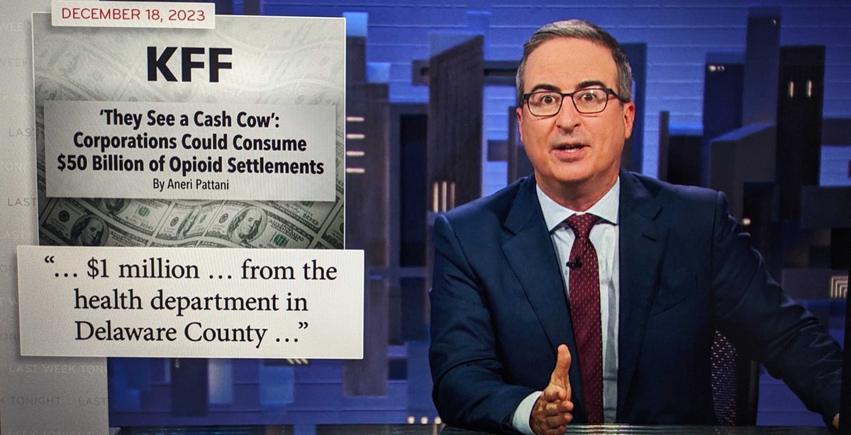 Amazing to see @LastWeekTonight with @iamjohnoliver feature the opioid settlements in its most recent episode — including several of the articles I've written for @kffhealthnews!