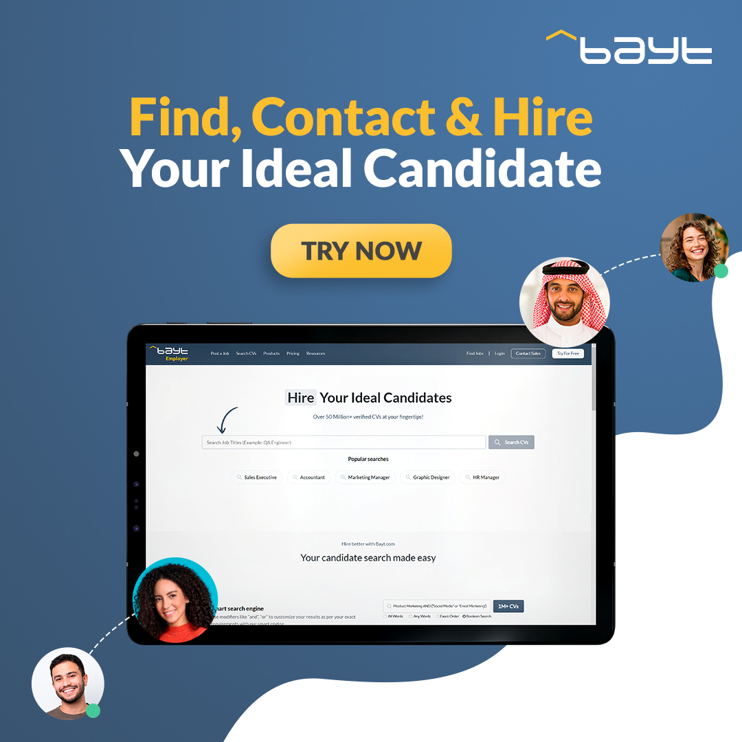 Your next star employee is just a search away. 🔍
Try our CV search now at business.bayt.com/cv-search and connect with top candidates instantly.
#CVSearch #HiringMadeEasy #TalentAcquisition #HireTopTalent