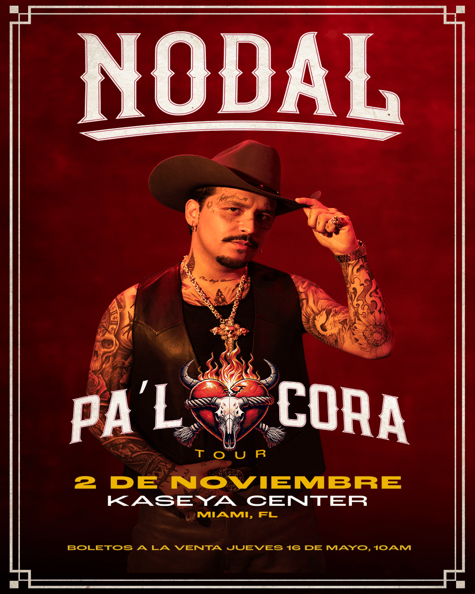 JUST ANNOUNCED: Christian Nodal is bringing his Pa'l Cora Tour to Kaseya Center on Saturday, November 2. Tickets go on sale Thursday, May 16 at 10 am.