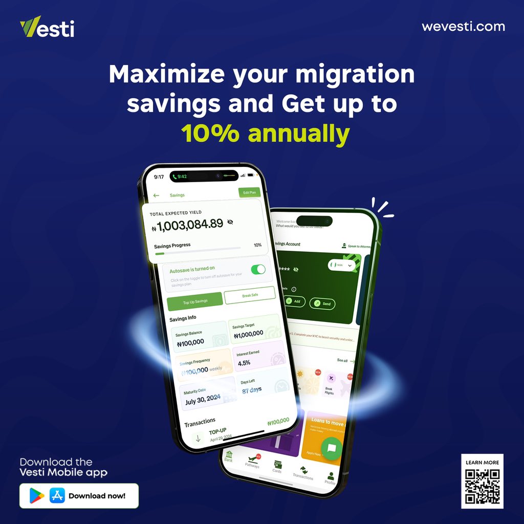 Level up your savings with SafeLock by Vesti! Unlock up to 10% annual interest on your migration funds. Don’t miss out on maximizing your returns. Make the smart move, secure your future with SafeLock today! #SafeLockByVesti #MigrationSavings #FinancialFreedom #Vesti