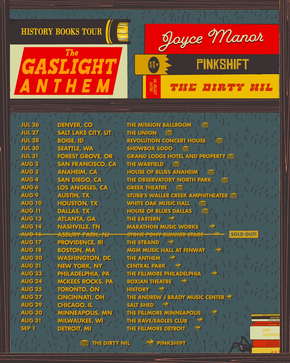 Providence, it's time for you to get a little piece of the History Books Tour in its full glory 📚 we're playing at the Strand on August 17th! Presale begins Wednesday at 10am local, use SHORTSTORIES for access 🙌 all other dates are on sale now thegaslightanthem.com