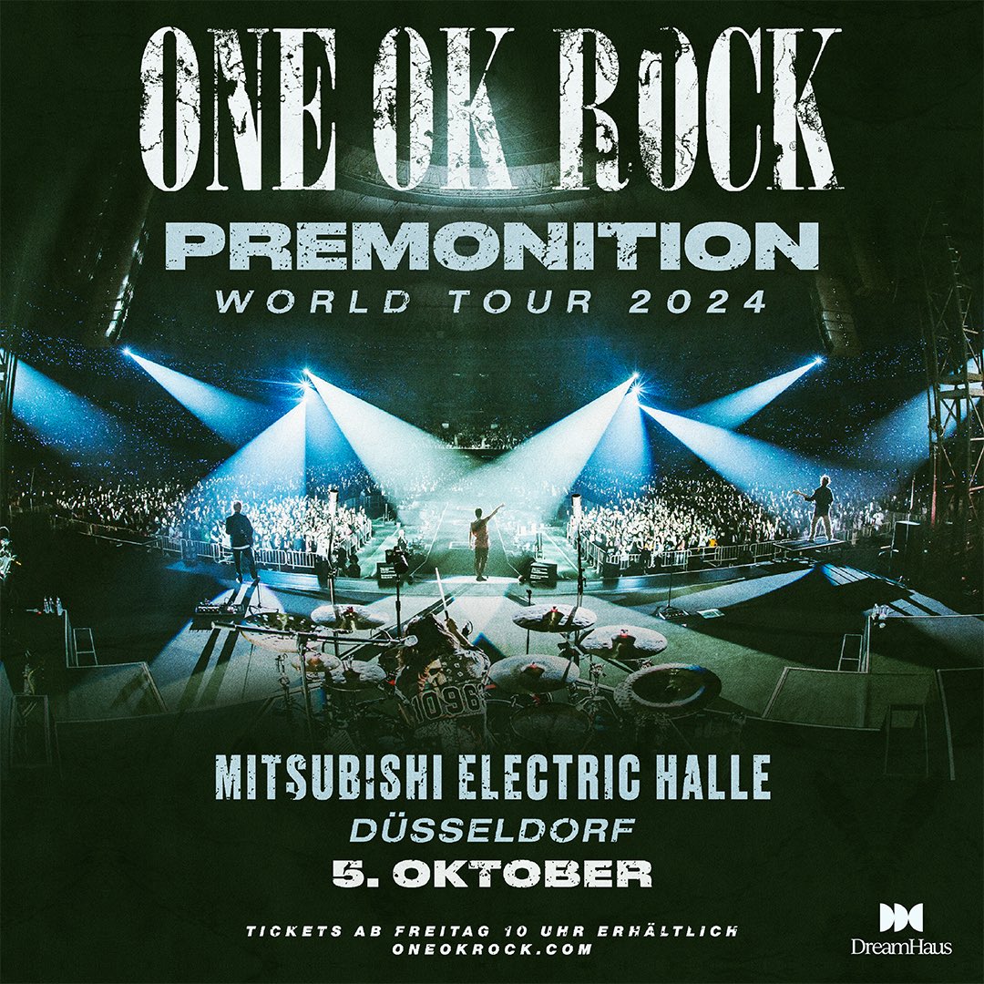 PRK DreamHaus (@prk_dreamhaus) on Twitter photo Die PREMONITION WORLD TOUR 2024 bringt die japanische Rockband <a href="/ONEOKROCK_japan/">ONE OK ROCK_official</a> auf die größten internationalen Bühnen ihrer Karriere. 🎸
🎫 Tickets: dreamhaus.com/talent/one-ok-…
Artist Presale: Mi, 15.05. um 10 Uhr
O2 Presale: Mi, 15.05. um 10 Uhr
VVK-Start: Fr, 17.05. um 10 Uhr Die PREMONITION WORLD TOUR 2024 bringt die japanische Rockband <a href="/ONEOKROCK_japan/">ONE OK ROCK_official</a> auf die größten internationalen Bühnen ihrer Karriere. 🎸
🎫 Tickets: dreamhaus.com/talent/one-ok-…
Artist Presale: Mi, 15.05. um 10 Uhr
O2 Presale: Mi, 15.05. um 10 Uhr
VVK-Start: Fr, 17.05. um 10 Uhr