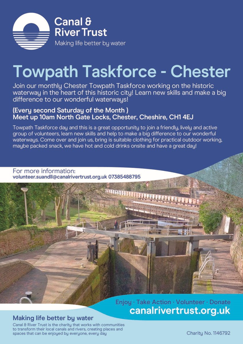 Please join our monthly Chester Towpath Taskforce. #Volunteerbywater #Chester #Towpathtaskforce #Lifeisbetterbywater #Keepcanalsalive