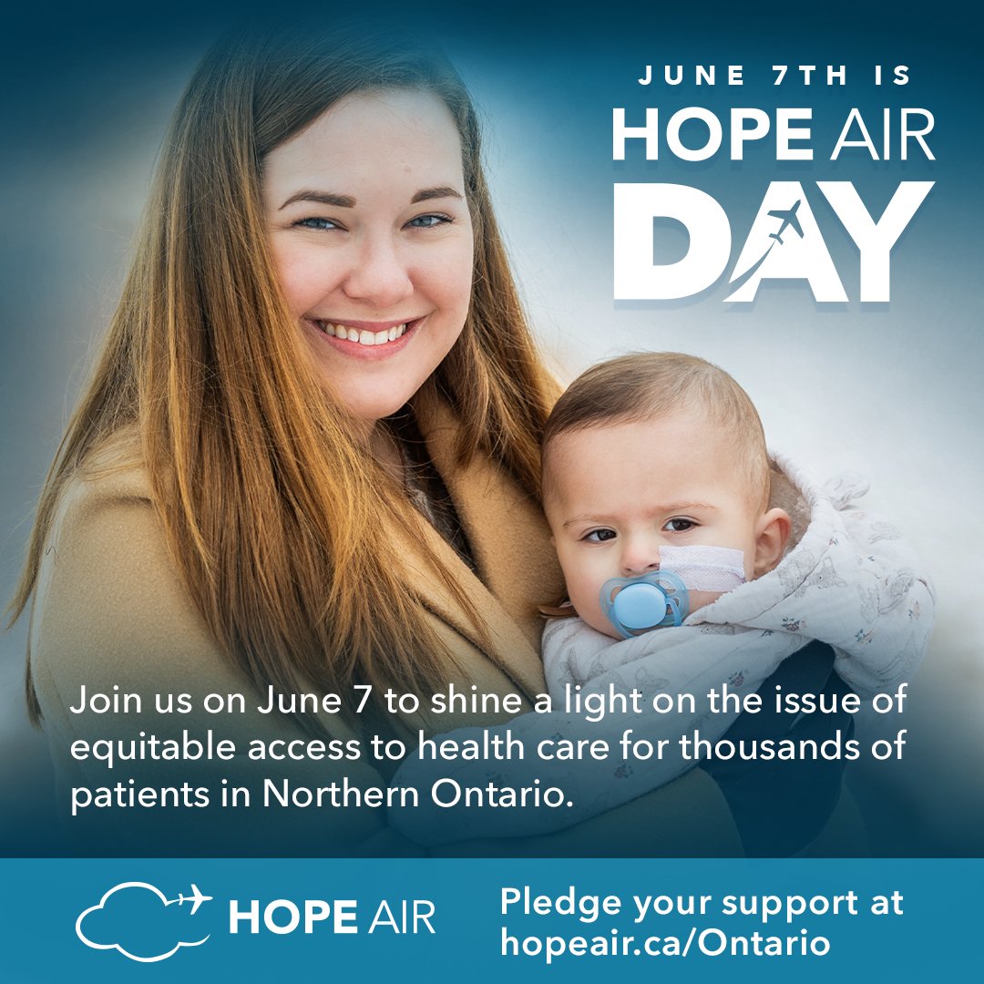 #DYK that June 7 is Hope Air Day? Next month, help @HopeAir shine a light on the medical travel needs of Northern Ontario residents, to ensure equitable access to health care for ALL Ontario residents, regardless of distance or cost. Learn more at www.hopeair.ca/Ontario
