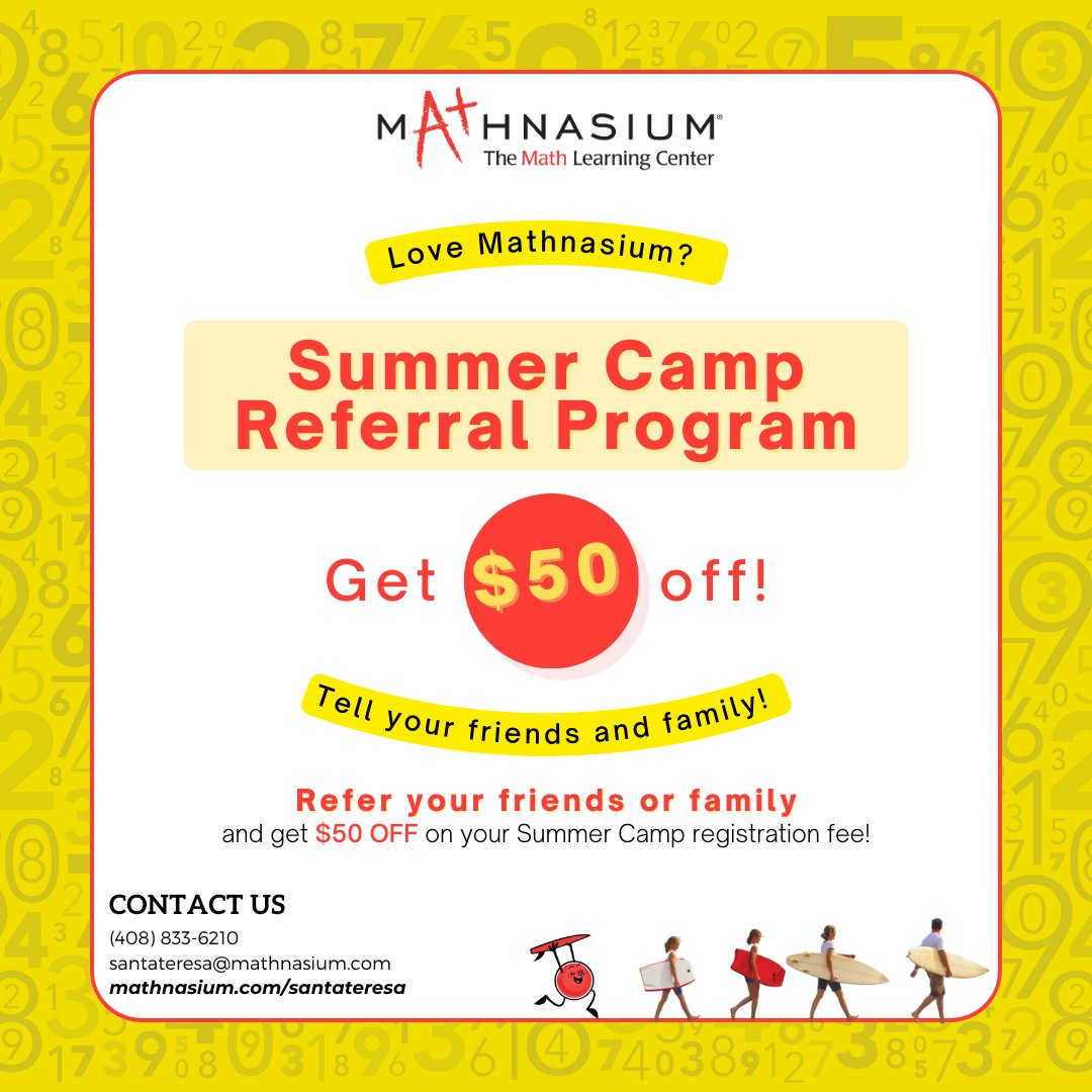 Refer a friend, save $50! Join Mathnasium's Summer Camp and waive the registration fee when you bring a friend along. It's the perfect equation for summer savings and learning fun! 🌞💰 #MathnasiumSummerReferral #SummerTutoring