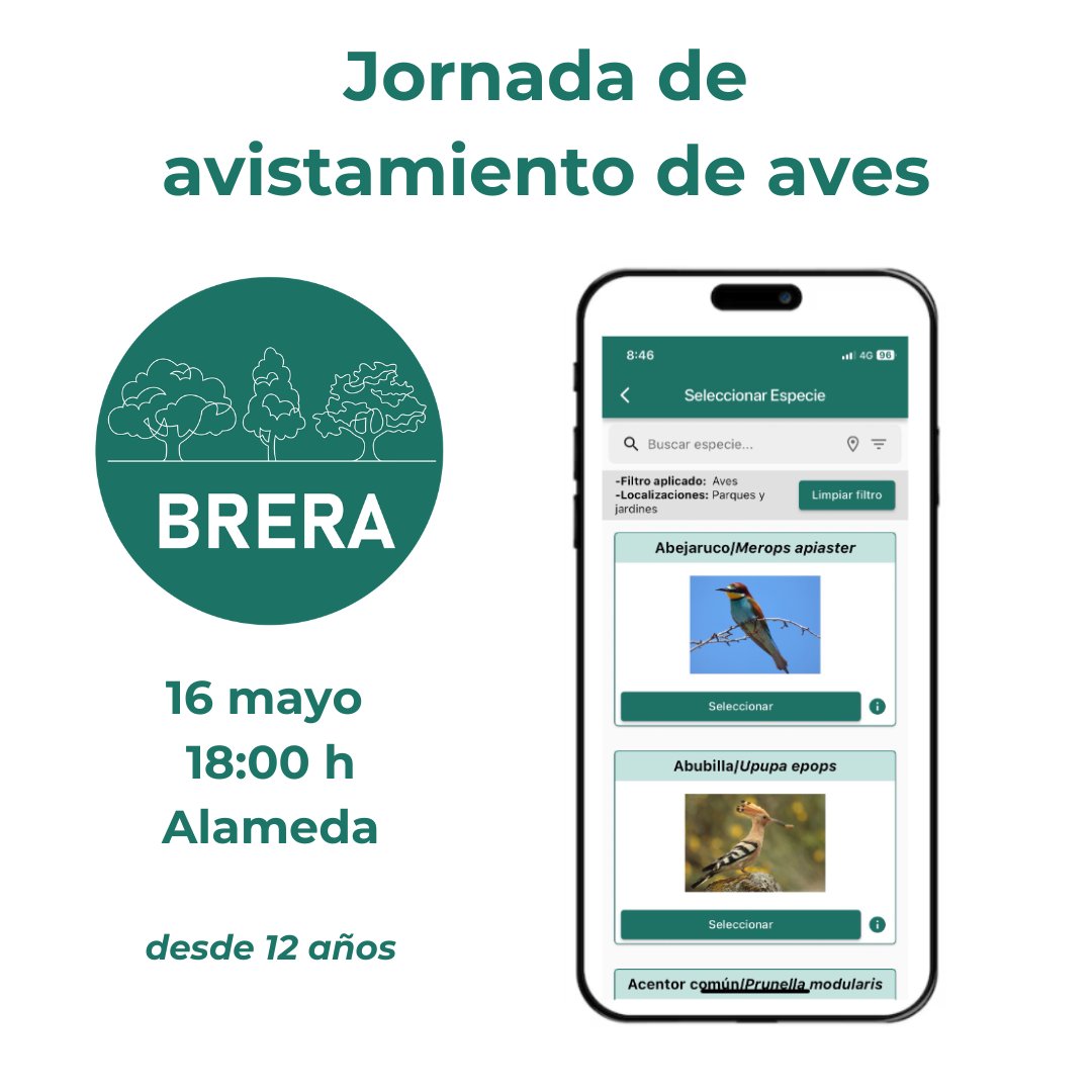 📣 Quedan 2 plazas para el taller que te enseñará a 1️⃣ usar la #app #BRERA  y 2️⃣ conocer las #aves del núcleo urbano de #Soria. 📅 16 mayo 🕦 18:00 h.  Inscripción gratuita a partir de 12 años 👉🏽 i.mtr.cool/wqvgnjaxqn #BRERA #ProyectosPRTR #PlanDeRecuperación @FBiodiversidad