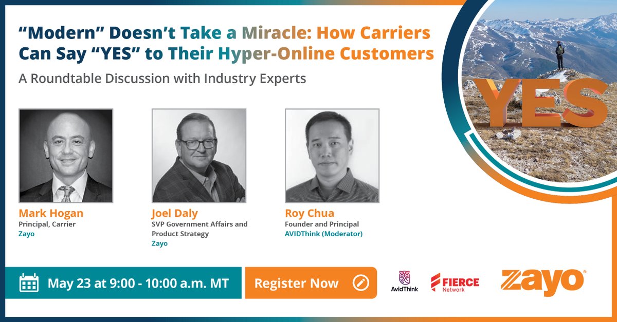 AvidThink is thrilled to partner with @FierceNetwork_ to present 'Modern' Doesn’t Take a Miracle: How Carriers Can Say “YES!” to Their Hyper-Online Customers. Register now and secure your spot: go.zayo.com/l/48602/2024-0… #middlemile #lastmile #digitaldivide #fiber