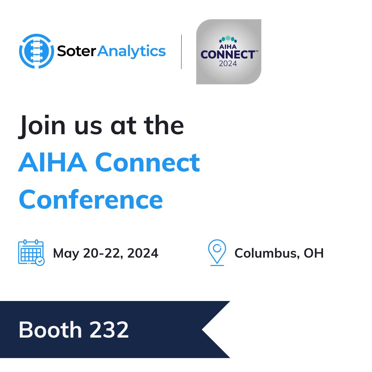 📍Soter team is excited to see you this at <a href="/AIHA/">AIHA</a> Connect Conference in Ohio this May! 

Learn how our AI-driven solutions are improving safety and productivity in the workplace. Remember to register and come see us at booth #232: aihaconnect.org

#AihaConnect #AI